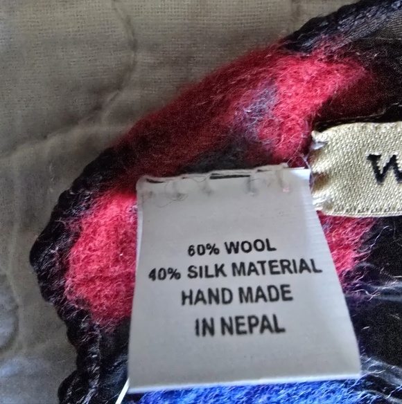 Windhorse Multicolor Wool and Silk Scarf Made In Nepal - Picture 3 of 4